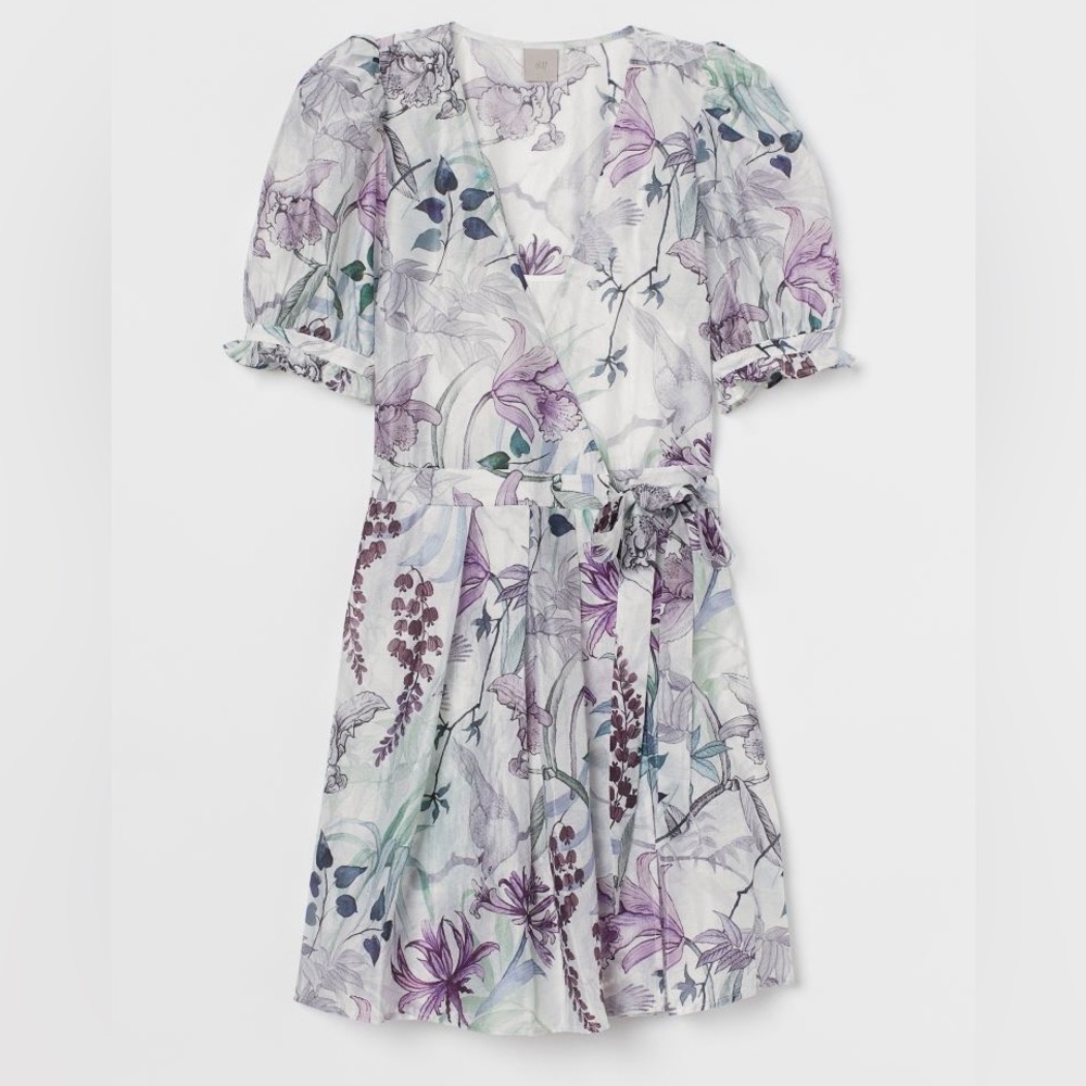 H&M Floral Lyocell Blend Sheer Wrap Dress Small